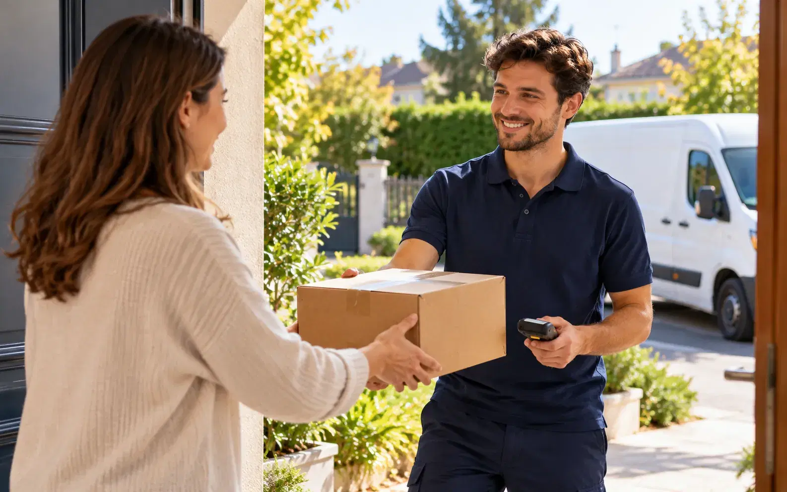 Remise d'un colis en carton à domicile